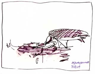 Osprey nest, pen and ink