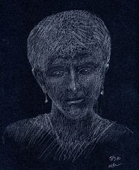 self-portrait, prismacolor on unknown black paper