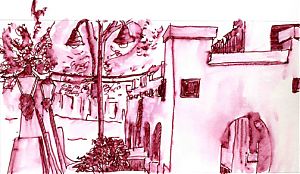 amtrak station, pen and ink