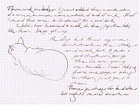 Akim Cursive practice sheet on Clairefontaine paper with sketch of cat in walnut ink