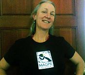 Photo of Pica with magpie Tshirt taken on Chris's cellphone Photo of Pica with magpie Tshirt taken on Chris's cellphone