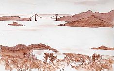 San Francisco Bay, 7 weeks after the oil spill: pen and ink