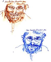 Numenius at the laptop, pen and ink