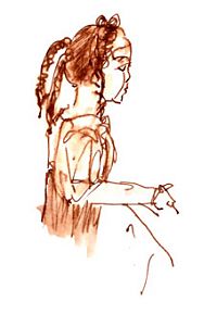Girl at Alcatraz, pen and wash