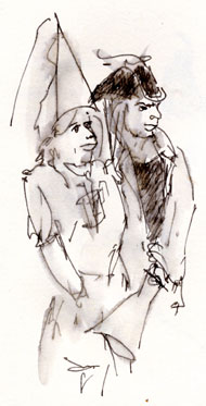 Princess and Pirate Princess, pen and wash