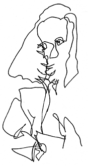 blind contour self-portrait, pen and ink