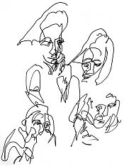 blind contour self-portraits, pen and ink