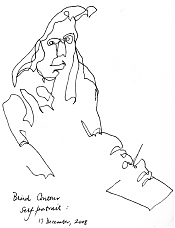 blind contour self-portrait, pen and ink