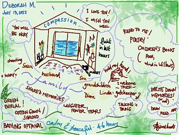 drawing with words of Deborah M's visual vigil plan
