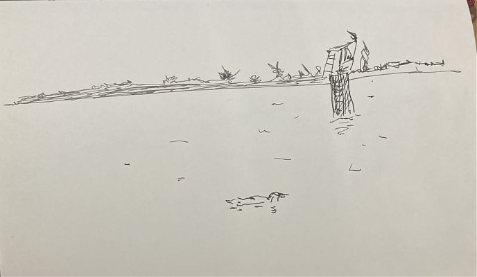 pen and ink drawing of Bodega Harbor, California