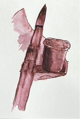 pen and wash drawing of an Escoda paint brush