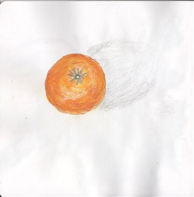 A colored pencil and watercolor sketch of a tangerine.