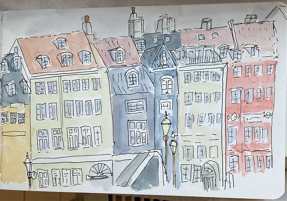 pen and wash sketch of Nyhavn pen and wash sketch of Nyhavn
