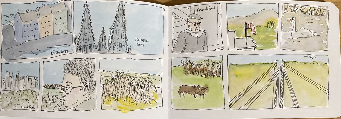 pen and wash sketches from the train