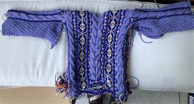 photo of knitted sweater in progress
