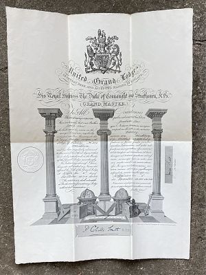 photo of certificate of Freemasonry membership, 1931