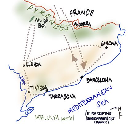 hand-drawn map of Catalonia