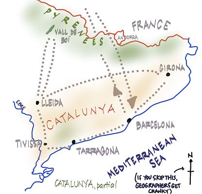 hand-drawn map of Catalonia