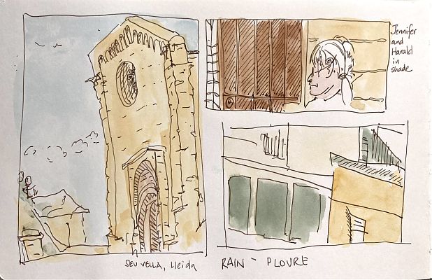 pen and wash drawings of old town, Lleida